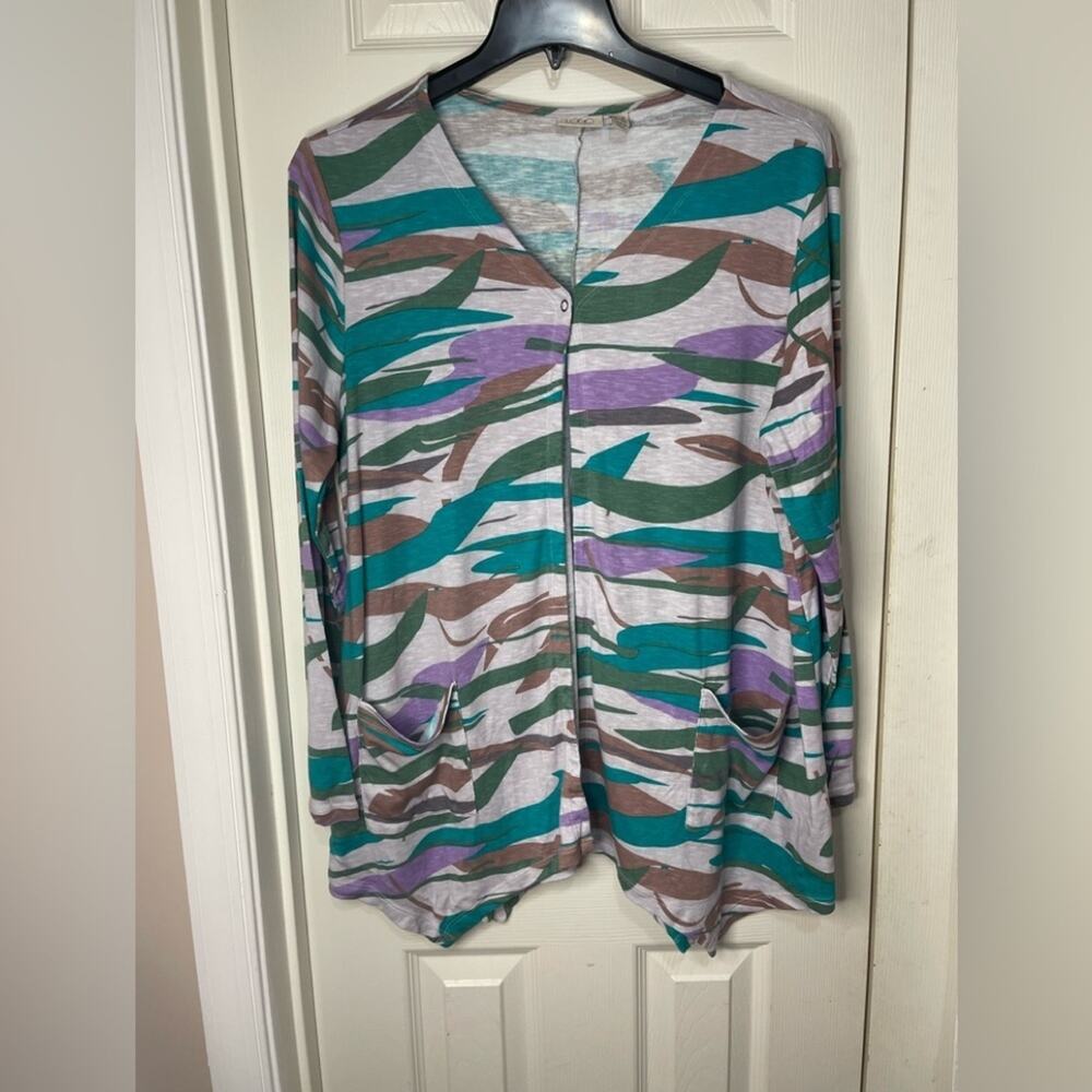 LOGO by Lori Goldstein Printed Cotton Modal Sweater Knit Cardigan size 1X